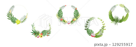 Summer Tropical Leaf and Foliage Frame Vector Set Summer Tropical Leaf and Foliage Frame Vector Set 129255917