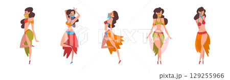 Beautiful Eastern Girls Dancing Belly Dance Vector Set Beautiful Eastern Girls Dancing Belly Dance Vector Set 129255966