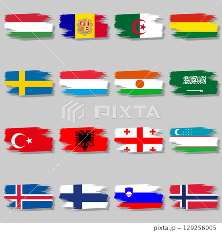 Brush stroke set with country flags 129256005