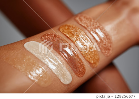 Foundation drops show skin tone diversity in inclusive and textured beauty concept Foundation drops show skin tone diversity in inclusive and textured beauty concept 129256677