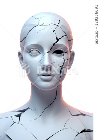 3d cracked marble bust of classical figure, detailed damage simulation on ancient sculpture illustration 129256691