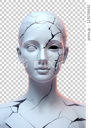 3d cracked marble bust of classical figure, detailed damage simulation on ancient sculpture illustration 129256691
