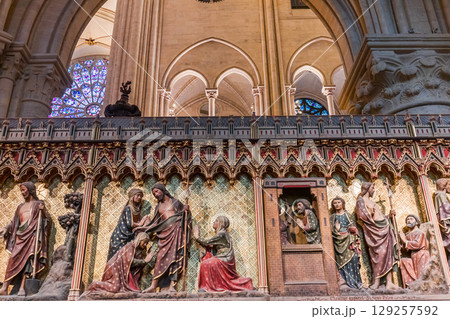 Notre-Dame cathedral, bas-relief, Paris, France 129257592