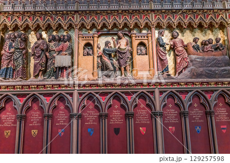 Notre-Dame cathedral, bas-relief, Paris, France 129257598