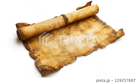 Ancient Scroll on a Wooden Table Surface Ancient Scroll on a Wooden Table Surface 129257687