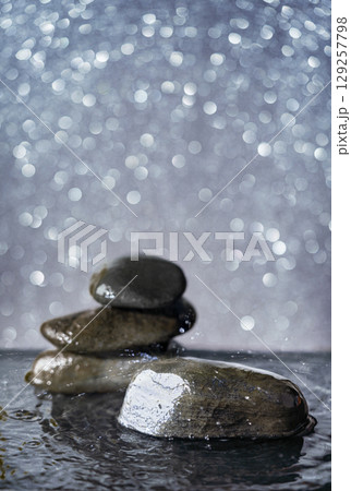 stone podium with water stone podium with water 129257798
