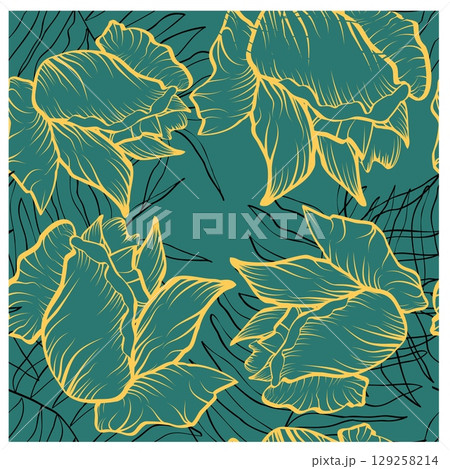 Colorful roses in trendy style. Abstract floral background. Modern design template for decoration 129258214