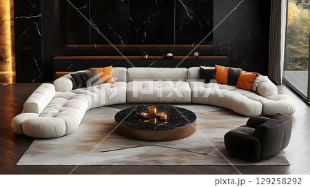 Modern sectional sofa in luxury living room interior 129258292