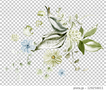Watercolor Flower Bouquet With Small Flowers 129258811