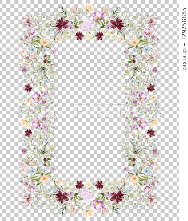 Watercolor Floral Frame With Jasmine Peony And Roses Watercolor Floral Frame With Jasmine Peony And Roses 129258885