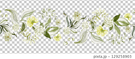 Seamless Watercolor Green Floral Border Illustration Seamless Watercolor Green Floral Border Illustration 129258903