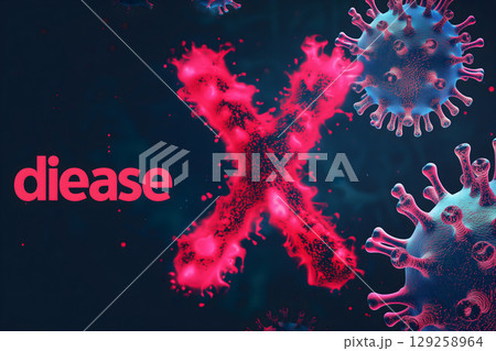 Disease X conceptual composition with coronaviruses for new pandemic topic. 129258964