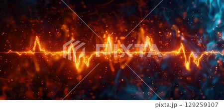 A firefly glowing in the dark, illuminating the night sky with a heartbeat line 129259107