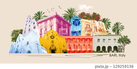 Collage or art design about Bari, Puglia, Italy 129259136