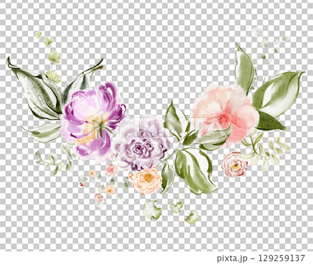 Floral Watercolor Garland With Roses And Peonies 129259137