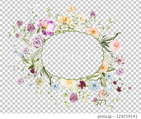 Watercolor Oval Floral Frame With Small Mixed Flowers 129259141