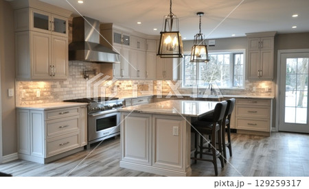 Property with white cabinetry, steel appliances, and spacious island Property with white cabinetry, steel appliances, and spacious island 129259317