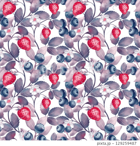 Strawberry Blueberry Seamless Pattern Illustration 129259487