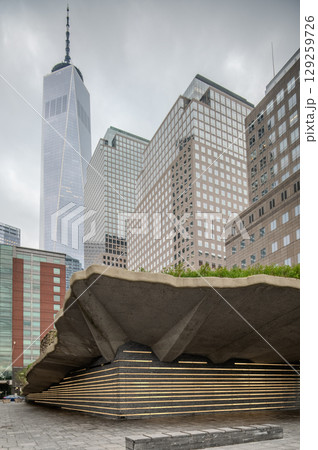 Lower Manhattan in New York City on cloudy morning Lower Manhattan in New York City on cloudy morning 129259726