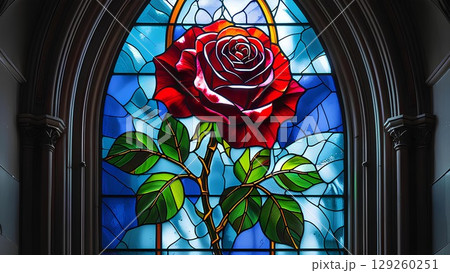 背景素材_ステンドグラス 赤いバラ 背景素材_ステンドグラス 赤いバラ 129260251