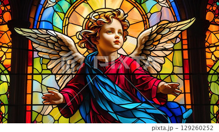 背景素材_ステンドグラス 天使 背景素材_ステンドグラス 天使 129260252