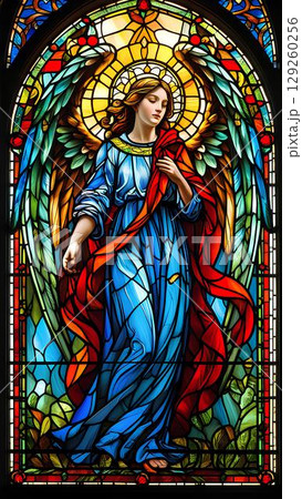背景素材_ステンドグラス 天使 背景素材_ステンドグラス 天使 129260256