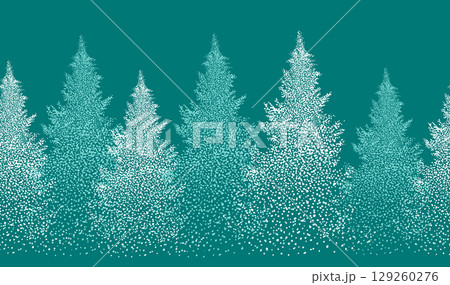Christmas. Winter horizontal background. Winter Forest background. Christmas trees of dots. Christmas seamless background. hand drawing. Not AI. Vector illustration 129260276