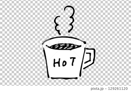 モノクロ手描きイラスト　ホットコーヒー 129261120