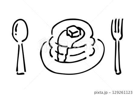 モノクロ手描きイラスト ホットケーキ モノクロ手描きイラスト ホットケーキ 129261123