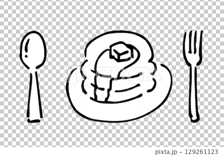 Monochrome hand-drawn illustration of pancakes 129261123