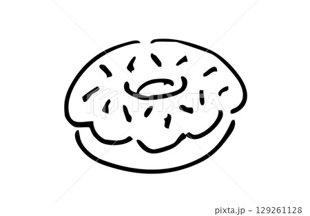 モノクロ手描きイラスト　ドーナツ 129261128