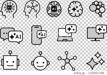 AI人工知能のアイコン02白黒 129261166