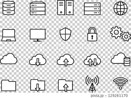 IT network icon set black and white 129261170