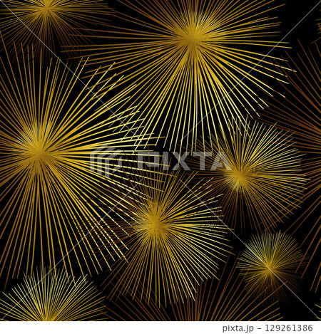 Golden fireworks seamless background. hand drawing. Not AI, Vector illustration. 129261386