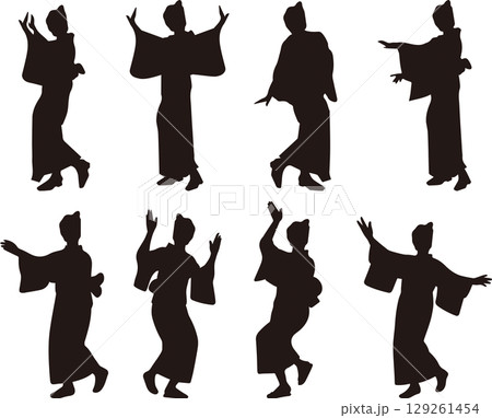 盆踊りしている女性のシルエット 129261454