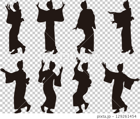 盆踊りしている女性のシルエット 129261454