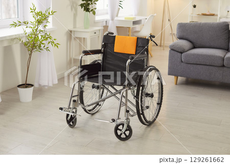 Empty Wheelchair In Home Representing Medical Mobility Support 129261662
