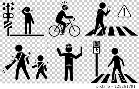 一組描述道路安全各方面的象形圖 129261791