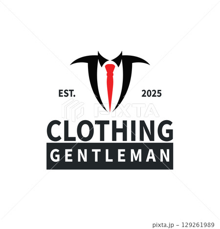 Cool and masculine tuxedo logo design for men suit black silhouette illustration minimalist and simple design for business brand, shop, poster and temple symbol 129261989