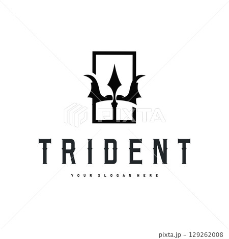 Trident logo weapon concept, pitchfork weapon as a symbol of poseidon, neptune, the god of the sea, design illustration concept for product brand, shop, template and poster Trident logo weapon concept, pitchfork weapon as a symbol of poseidon, neptune, the god of the sea, design illustration concept for product brand, shop, template and poster 129262008