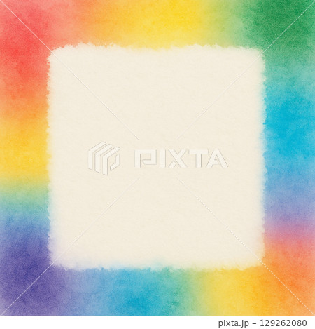 ビビッドカラーの水彩フレーム背景(虹色・手描き風) ビビッドカラーの水彩フレーム背景(虹色・手描き風) 129262080