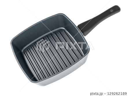 Square grill pan nonstick ridged black handle. 3D rendering 129262189