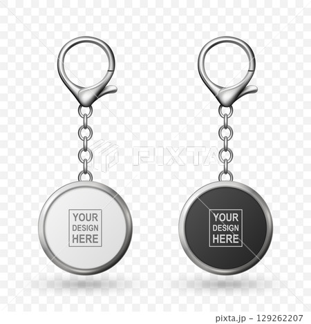 Vector Keychain Icon Set, Isolated. Realistic Round Keychain Design for Branding. Blank Keychain Mockup for Logo. Luxury Metallic Keychain Template for Custom Accessory Design 129262207