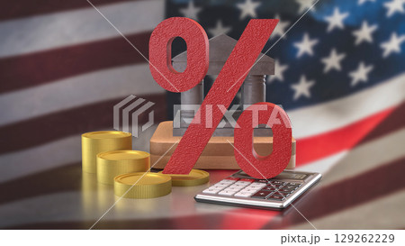 The Bank Building and Gold coins for America Tax concept 3d rendering. 129262229