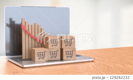 The Card box on notebook for shopping transportation online concept 3d Rendering. The Card box on notebook for shopping transportation online concept 3d Rendering. 129262232