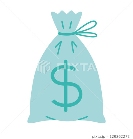 Money bag with dollar sign, symbol of wealth, income and savings. Trendy modern vector illustration isolated on white background, hand drawn, flat design 129262272