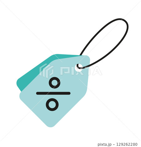 Price tag with percentage symbol, representing discounts, sales, and special offers. Modern vector illustration isolated on white background, hand drawn, flat design 129262280