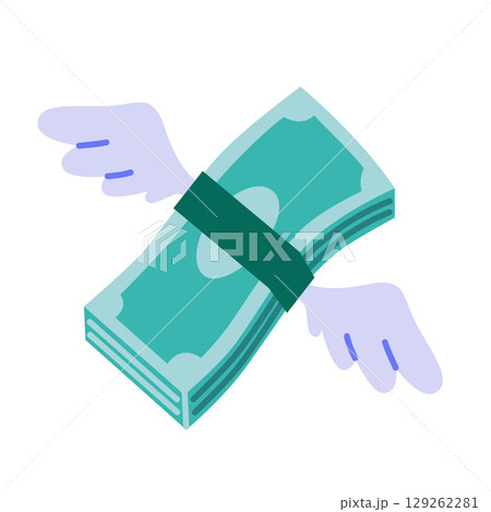 Stack of money with wings, symbolizing spending, lost funds or fast financial movement and takeoff. Trendy modern vector illustration isolated on white background, hand drawn, flat design Stack of money with wings, symbolizing spending, lost funds or fast financial movement and takeoff. Trendy modern vector illustration isolated on white background, hand drawn, flat design 129262281