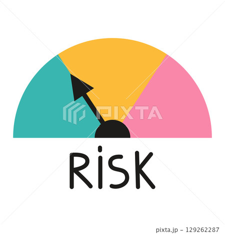 Risk meter icon showing medium level, symbolizing investment uncertainty and risk management. Modern vector illustration isolated on white background, flat design 129262287