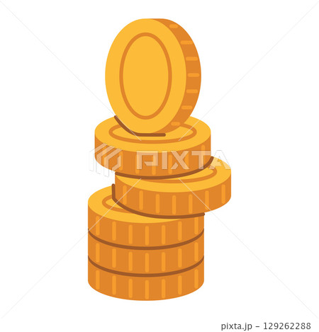 Stack of gold coins, symbolizing savings, income, and financial growth. Modern vector illustration isolated on white background, hand drawn, flat design 129262288